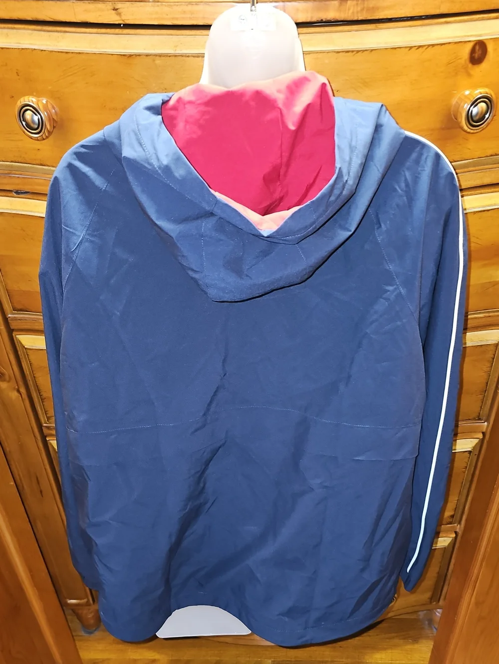 Tommy Hilfiger Women's Navy Windbreaker Jacket with Red Lining Hood
